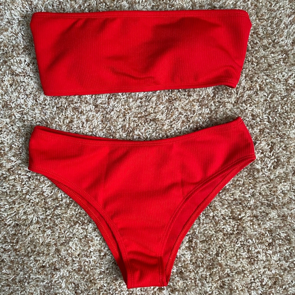 Red Ribbed Two Piece Bikini